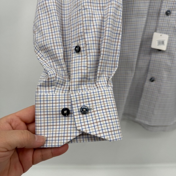 Lorenzo Uomo Dress Shirt Men 17.5 NEW White Trim Fit Check Button Up Long Sleeve - Picture 2 of 13